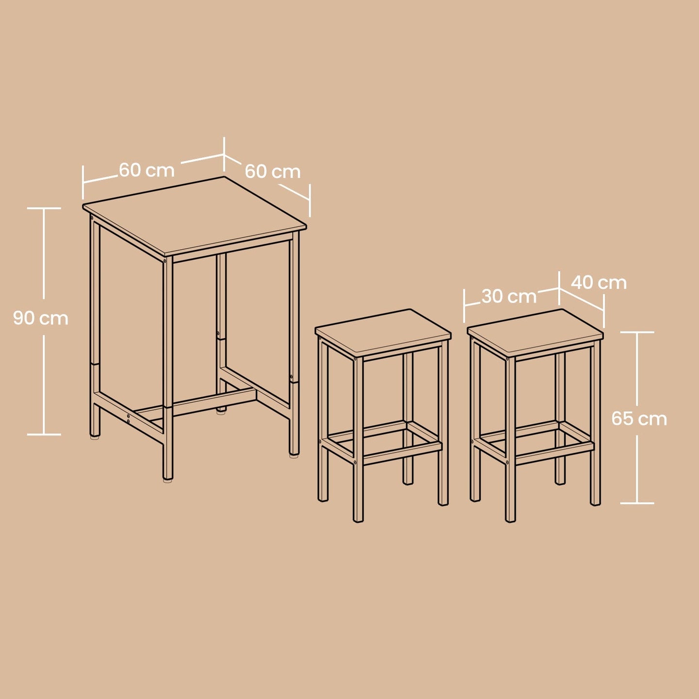 Bar Table Set - Includes 2 Bar Stools - Wood - Rustic Brown and Black