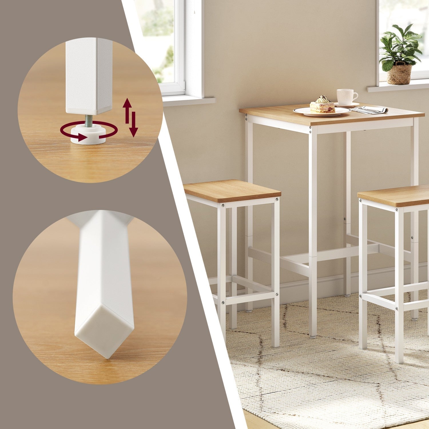 Bar Table Set - Includes 2 Bar Stools - Wood - Rustic Brown and Black