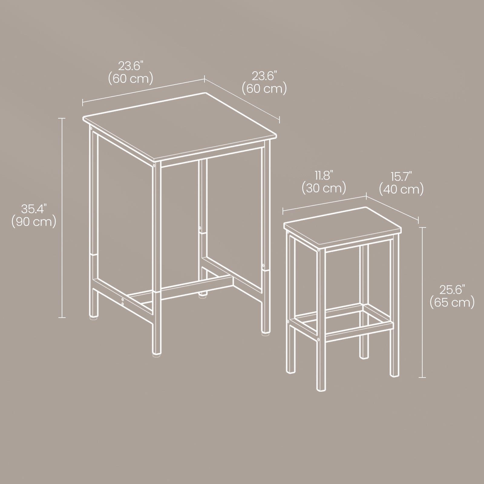 Bar Table Set - Includes 2 Bar Stools - Wood - Rustic Brown and Black