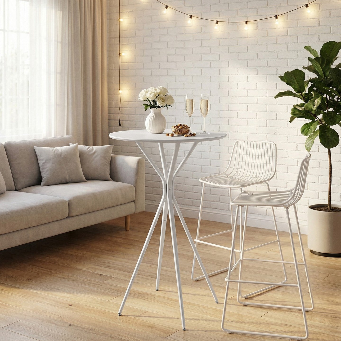 Round Bistro Table - 60L - Metal Frame - X-Shaped Legs