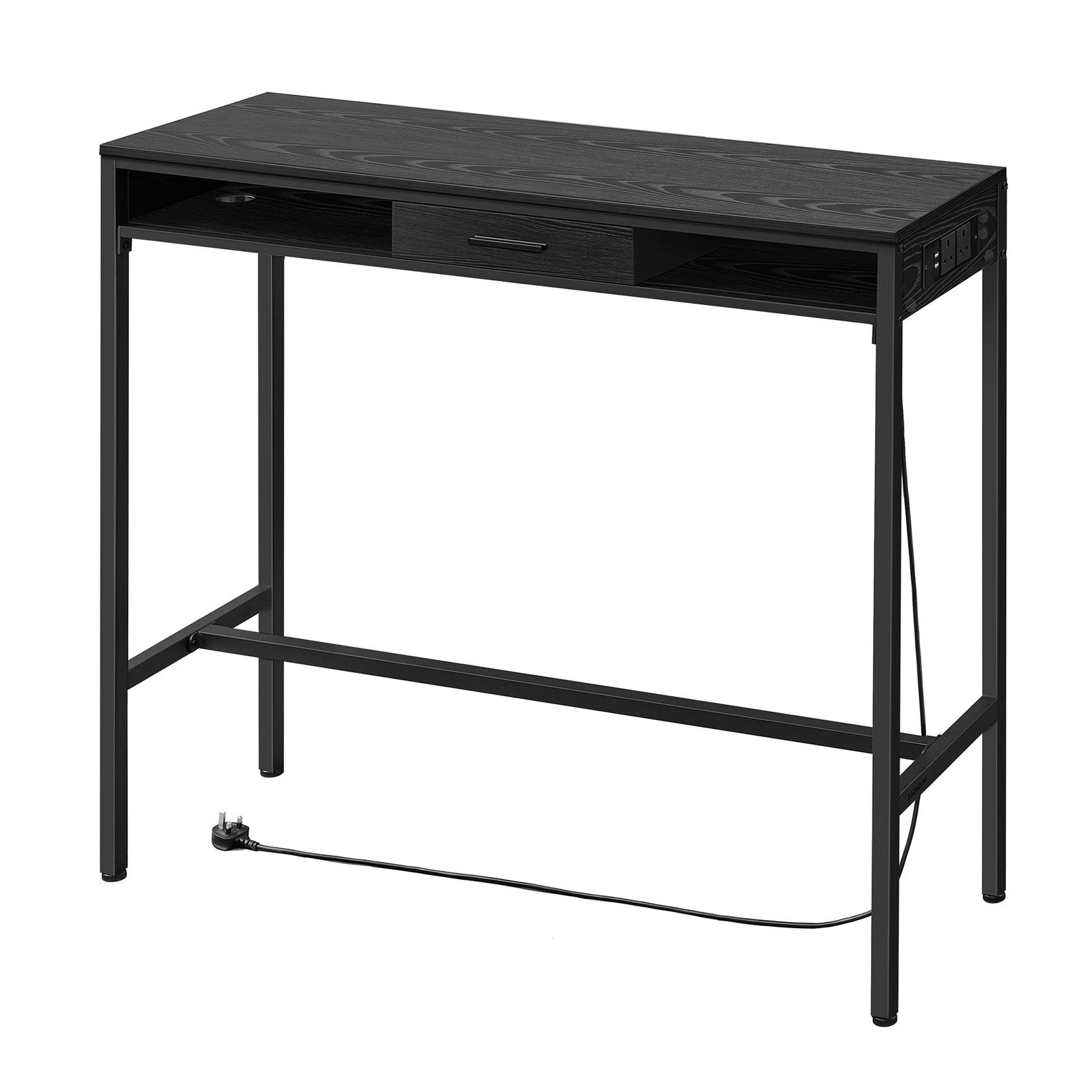 Bar Table - Wood - Ebony Black - Includes Charging Station and Movable Drawer