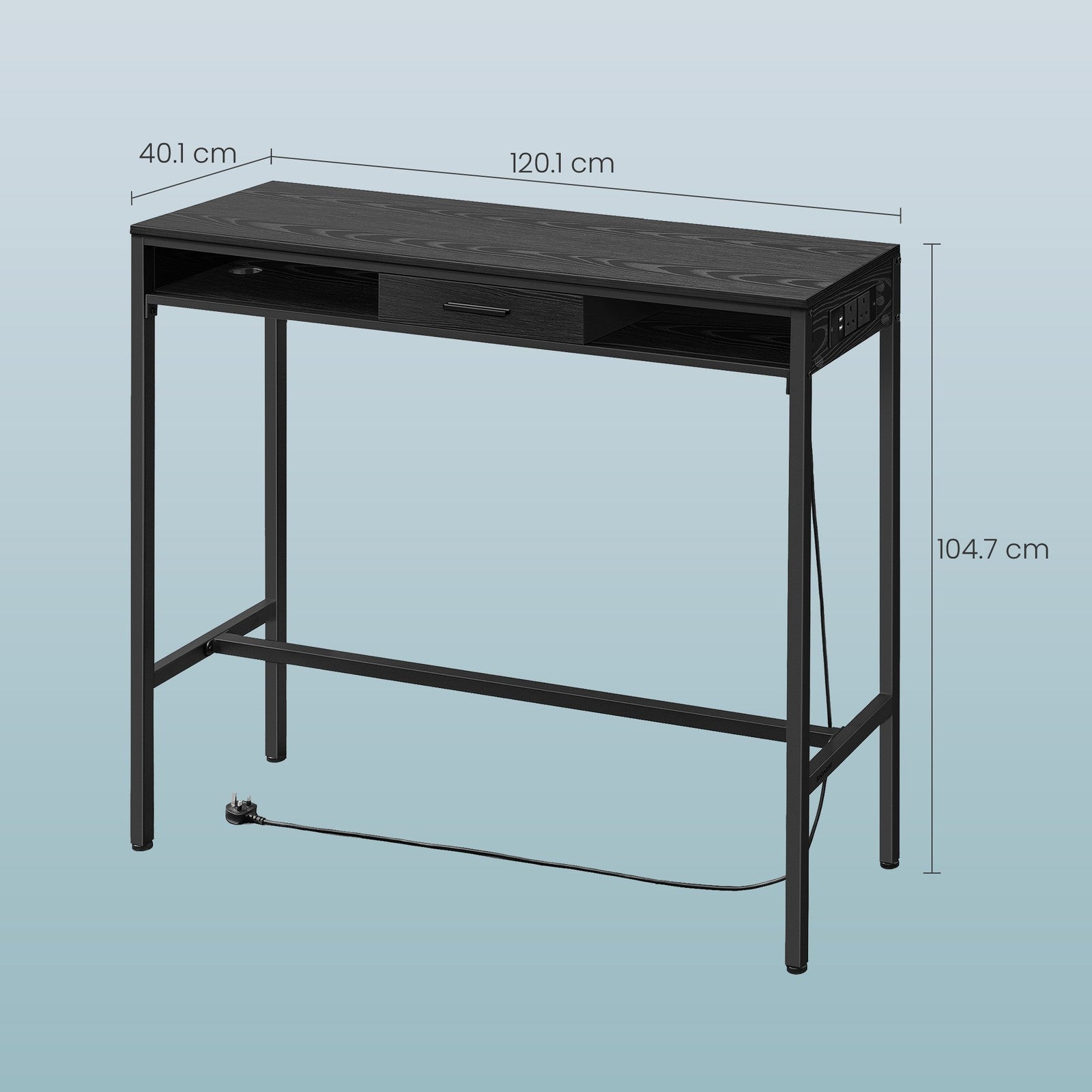 Bar Table - Wood - Ebony Black - Includes Charging Station and Movable Drawer