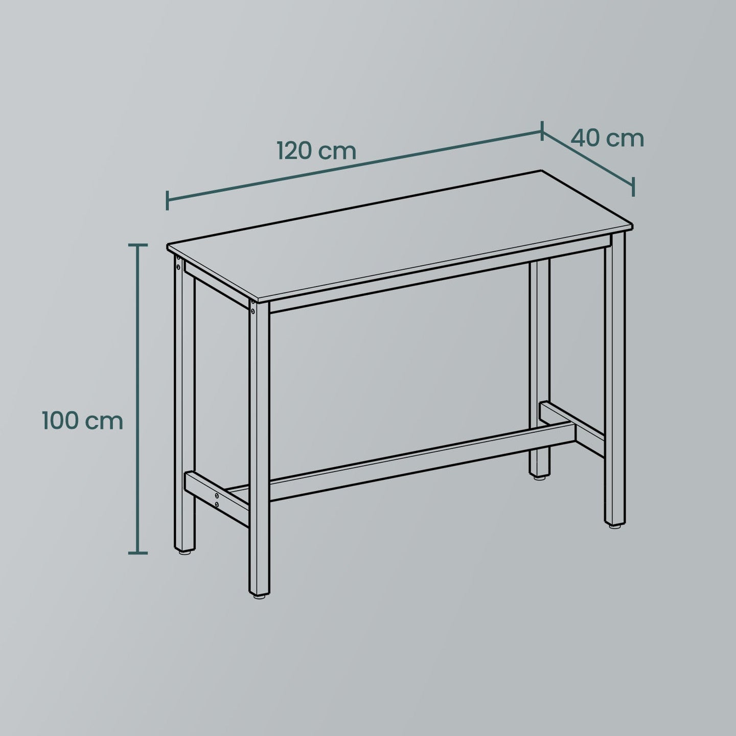 Narrow Bar Table - 120L - Particleboard - Sturdy Metal Frame