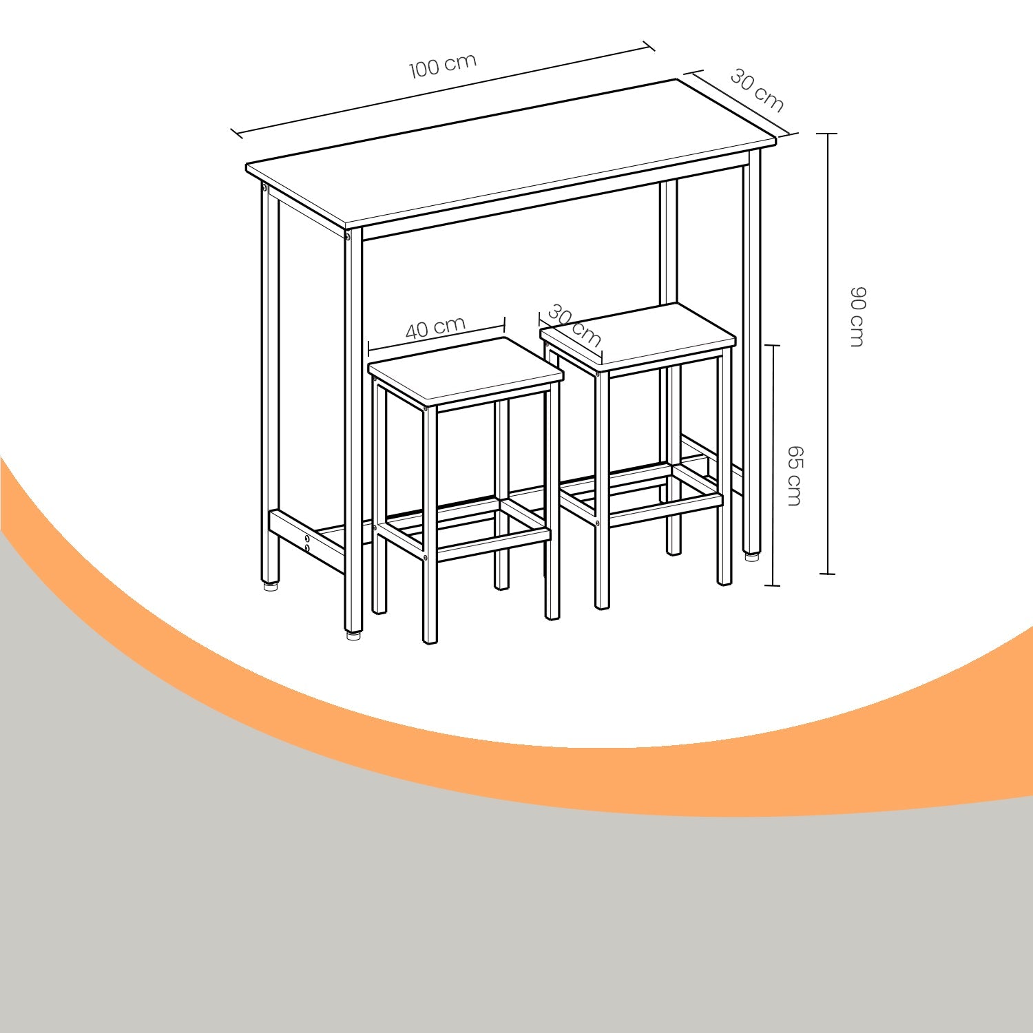 Dining Table Set - Steel - Rustic Brown and Black - Includes Bar Table and 2 Stools