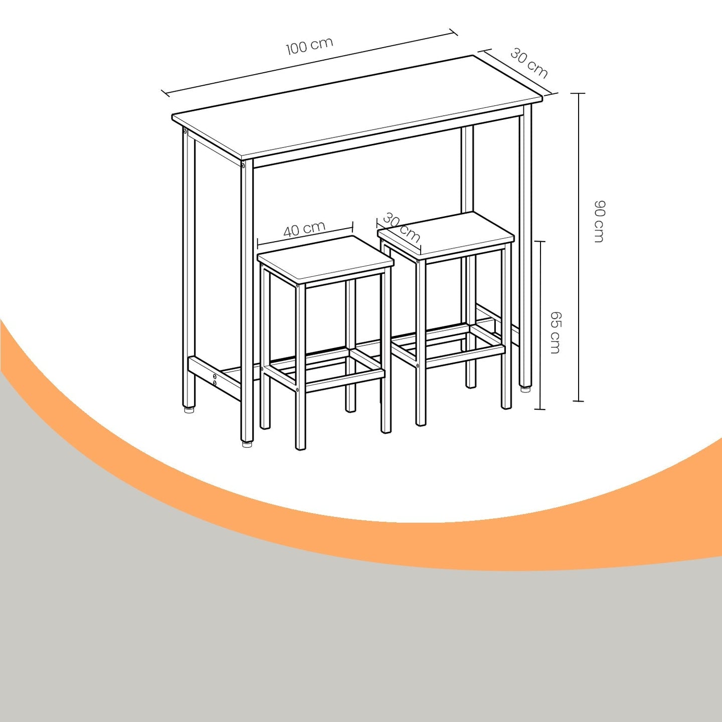 Dining Table Set - Steel - Rustic Brown and Black - Includes Bar Table and 2 Stools