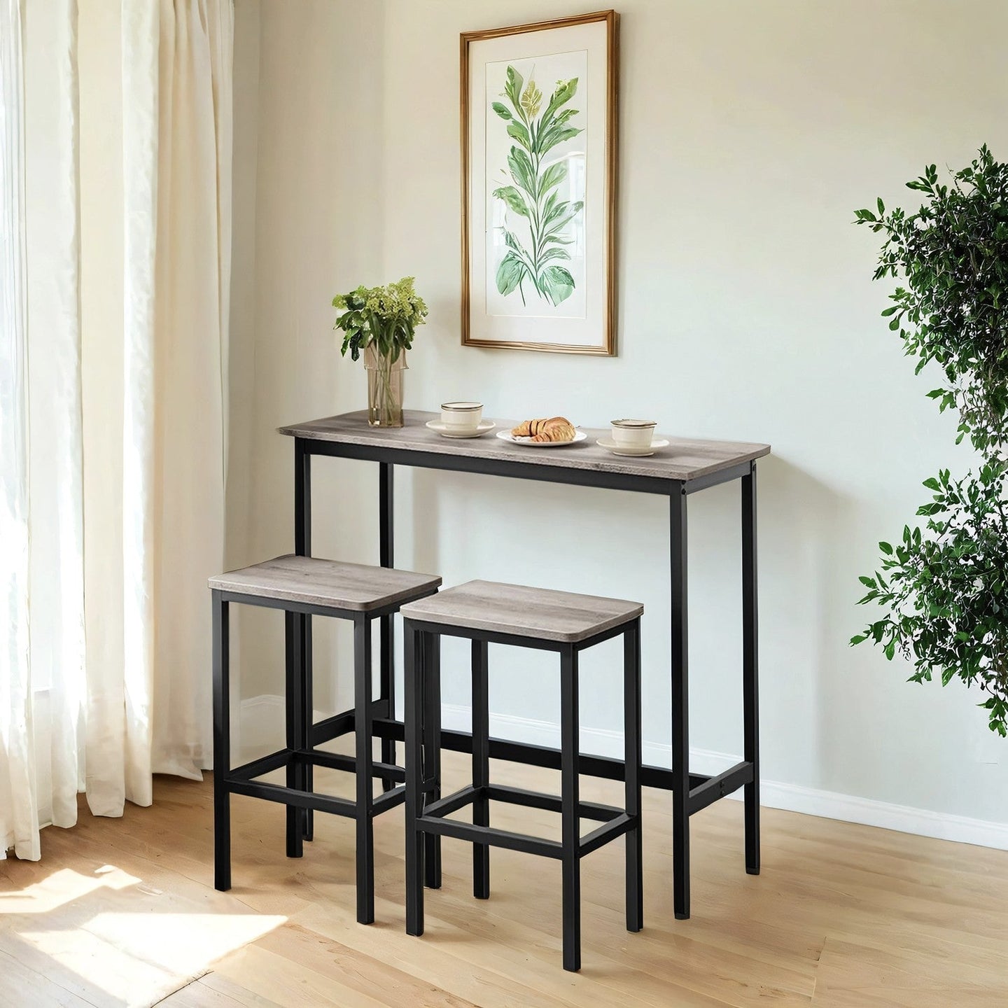 Dining Table Set - Steel - Rustic Brown and Black - Includes Bar Table and 2 Stools