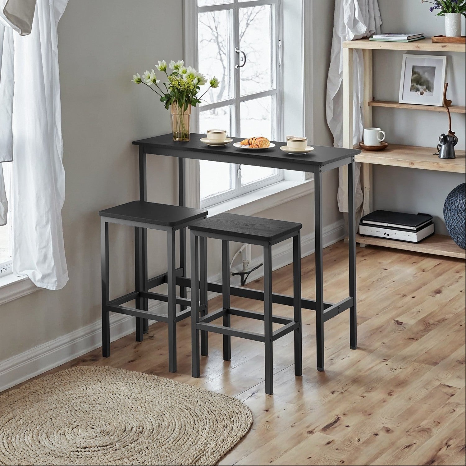 Bar Table Set - Steel - Rustic Brown and Black - Includes Two Stools