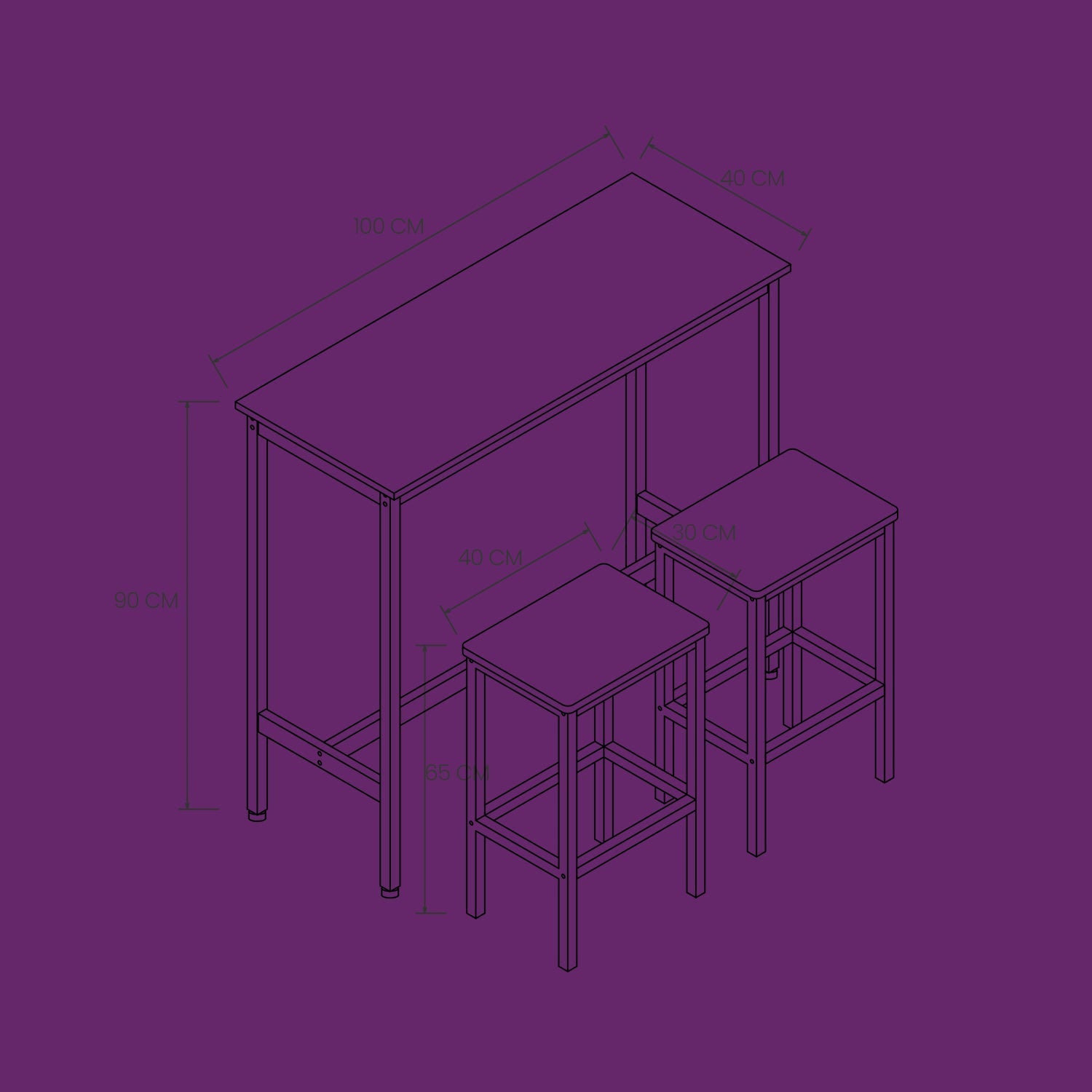 Bar Table Set - Steel - Rustic Brown and Black - Includes Two Stools