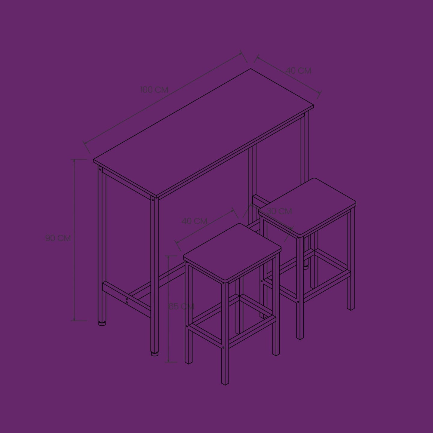 Bar Table Set - Steel - Rustic Brown and Black - Includes Two Stools