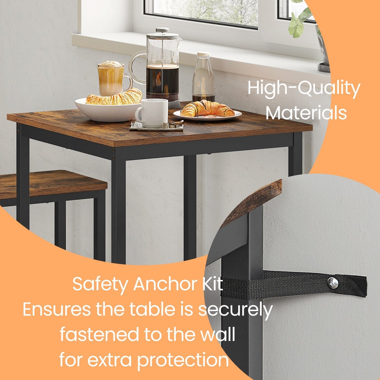 Bar Table - Heavy-Duty Steel - Rustic Brown and Black