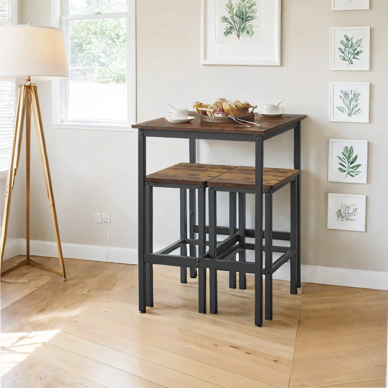 Bar Table - Heavy-Duty Steel - Rustic Brown and Black