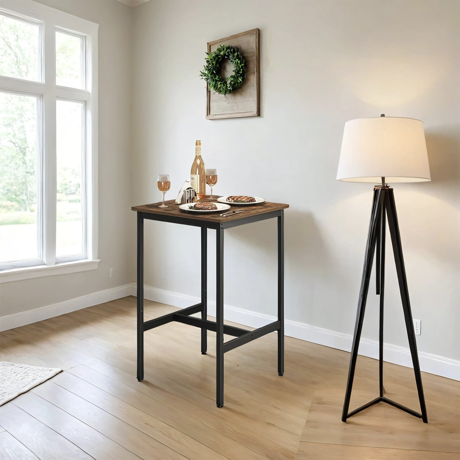 Bar Table - Heavy-Duty Steel - Rustic Brown and Black