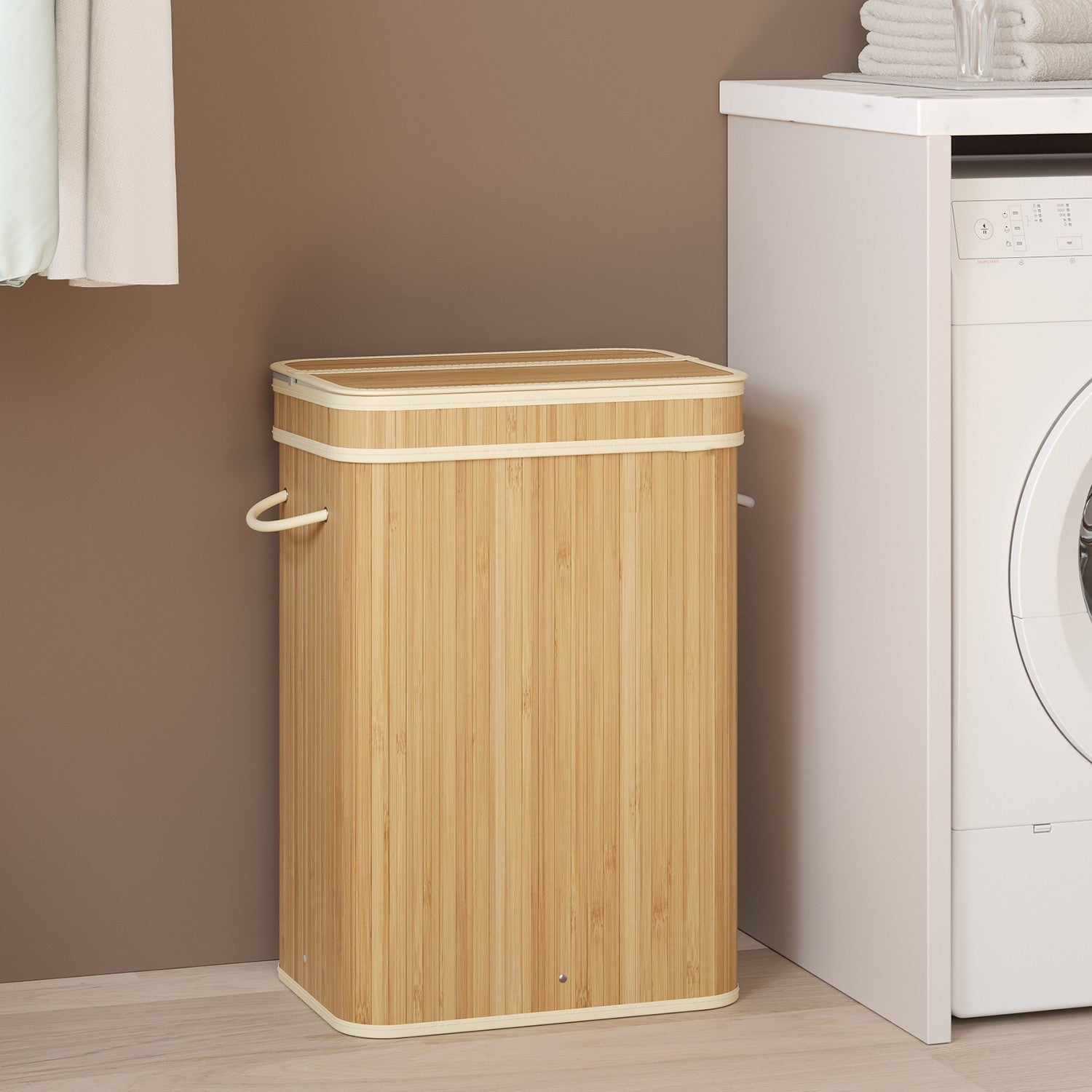 Laundry Hamper - Bamboo - Grey - Removable and Machine Washable with Lid