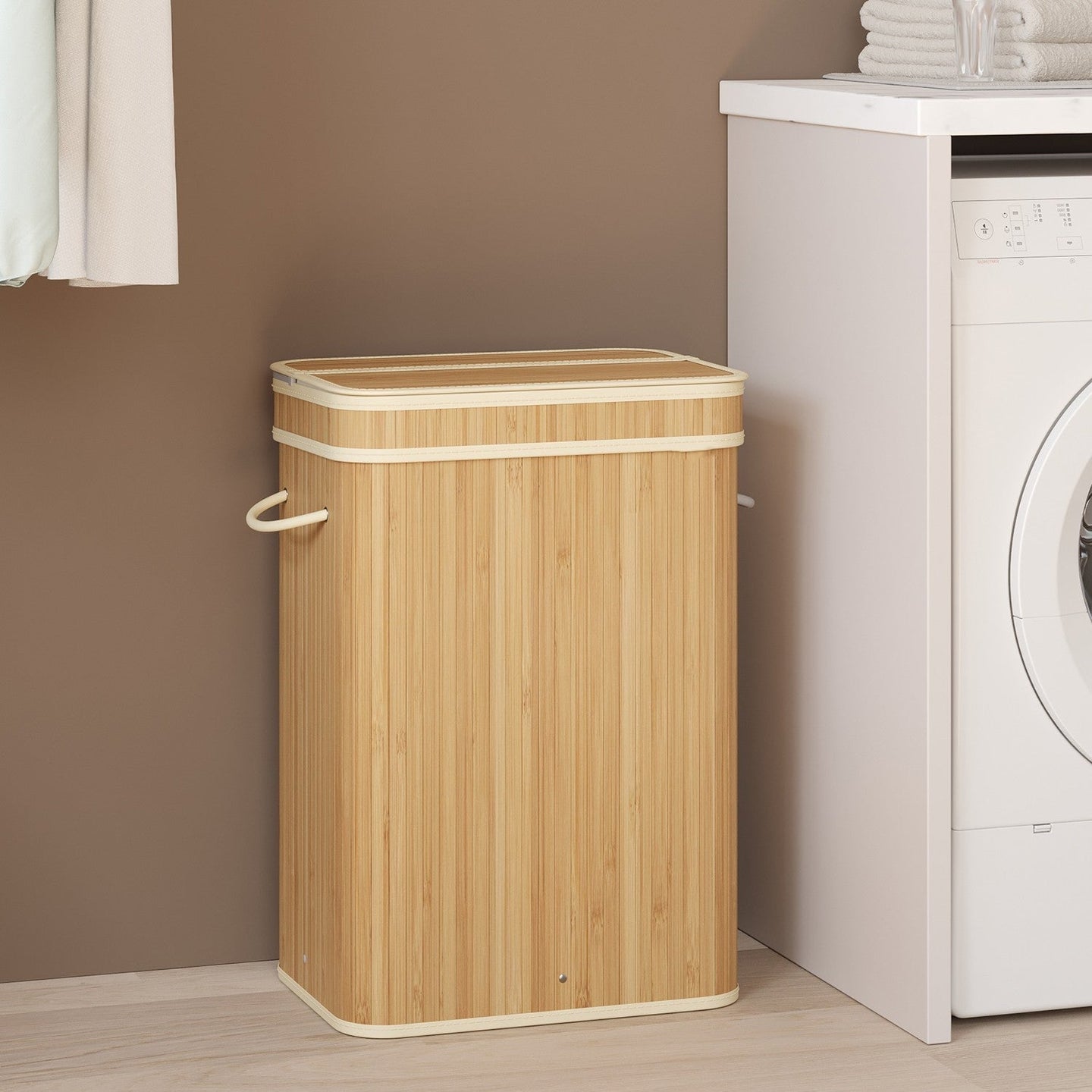 Laundry Hamper - Bamboo - Grey - Removable and Machine Washable with Lid
