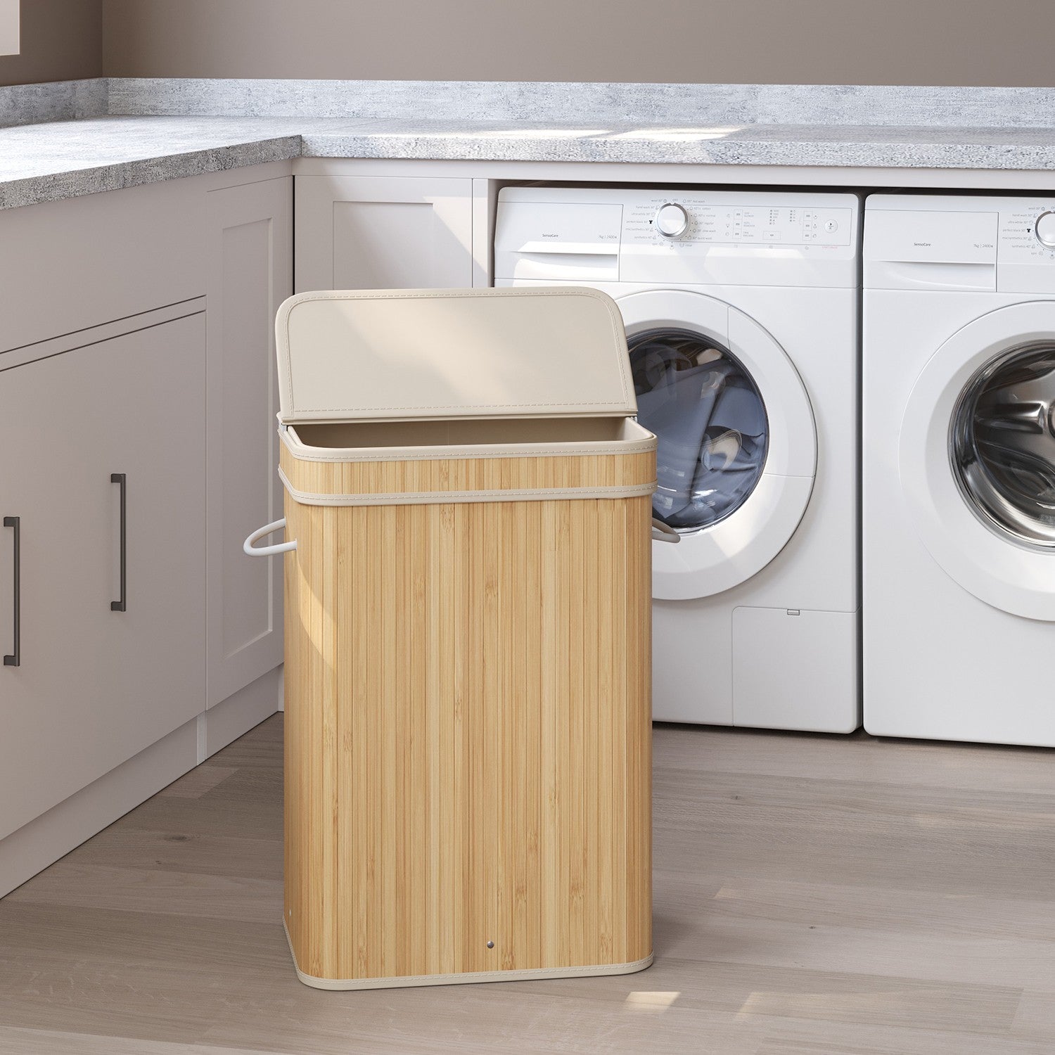 Laundry Hamper - Bamboo - Grey - Removable and Machine Washable with Lid