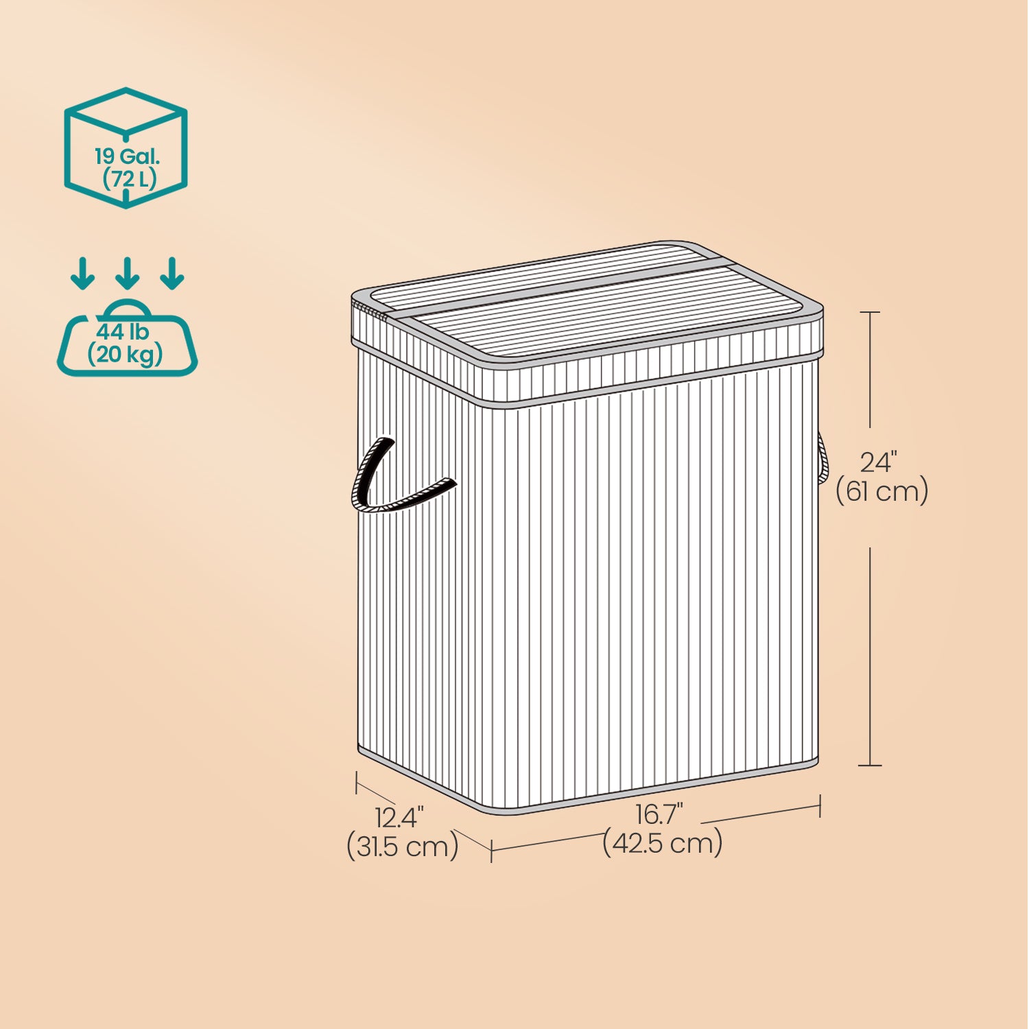 Laundry Hamper - Bamboo - Grey - Removable and Machine Washable with Lid