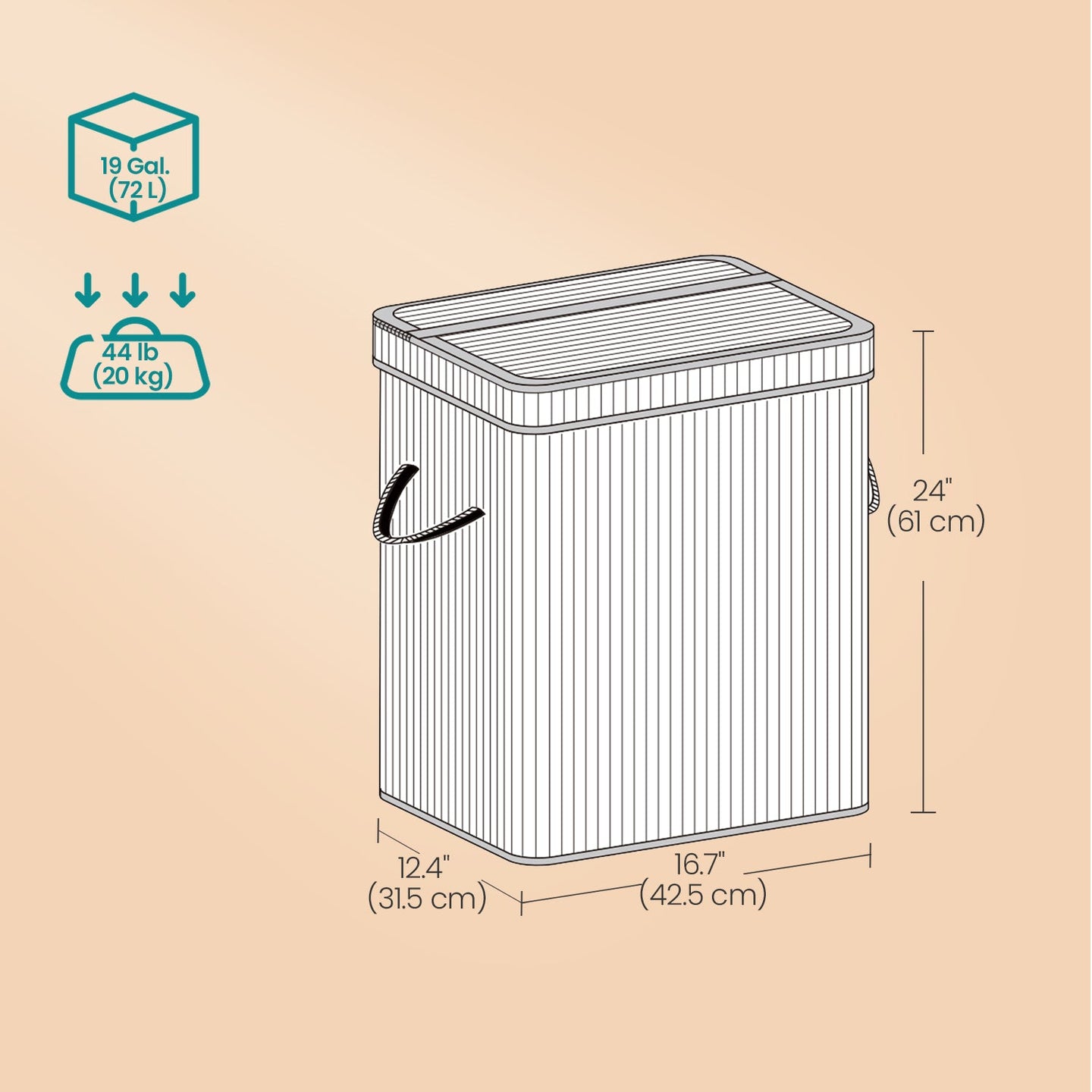 Laundry Hamper - Bamboo - Grey - Removable and Machine Washable with Lid