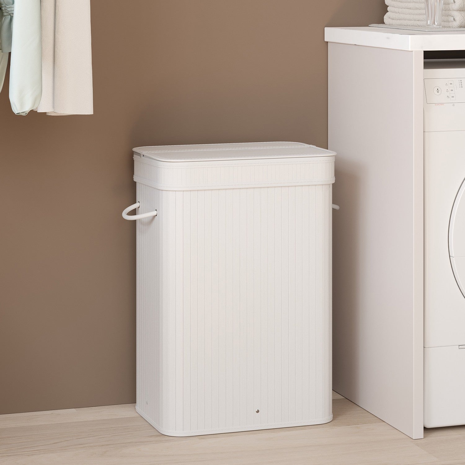 Bamboo Laundry Hamper - 72L - White - With Lid and Handles