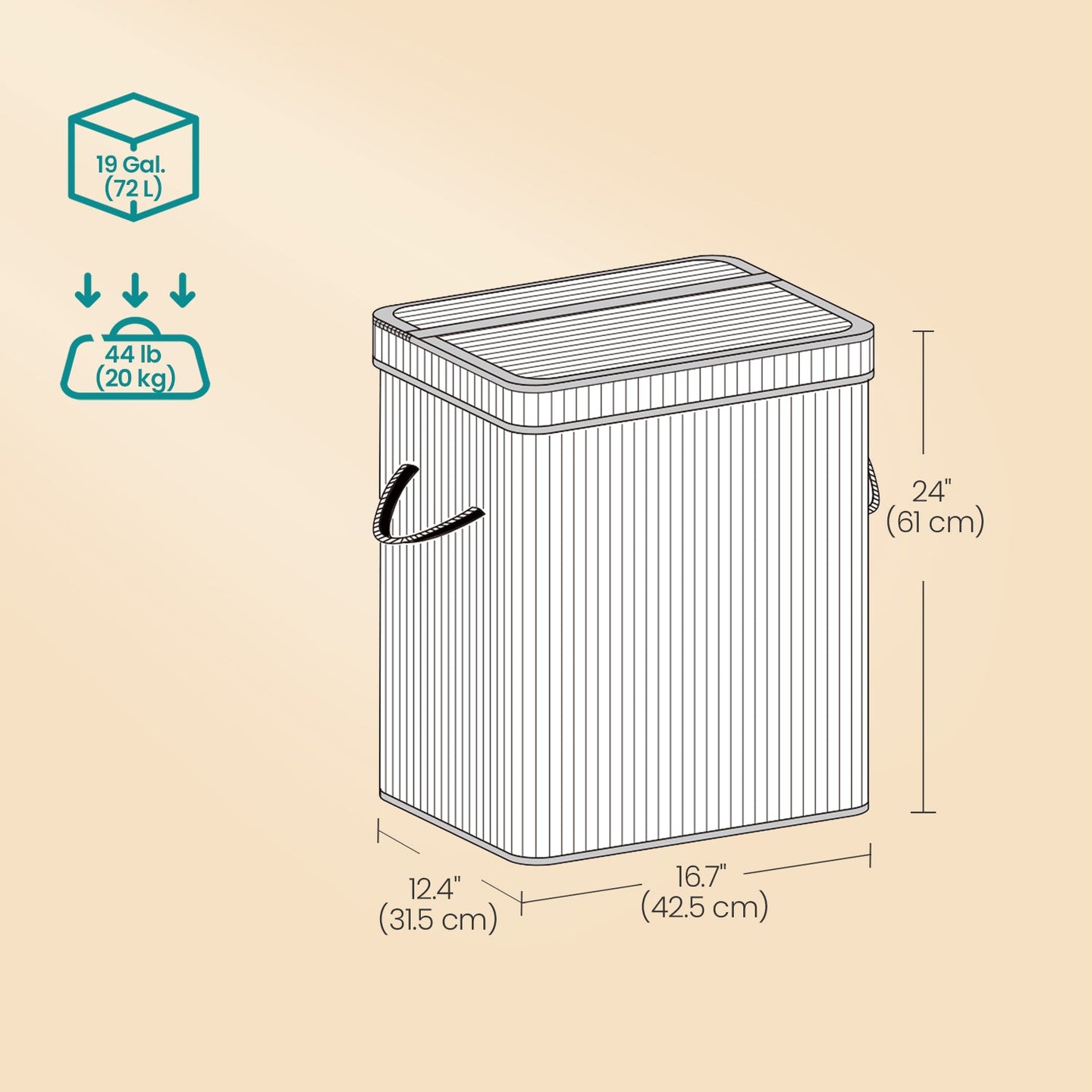 Bamboo Laundry Hamper - 72L - White - With Lid and Handles