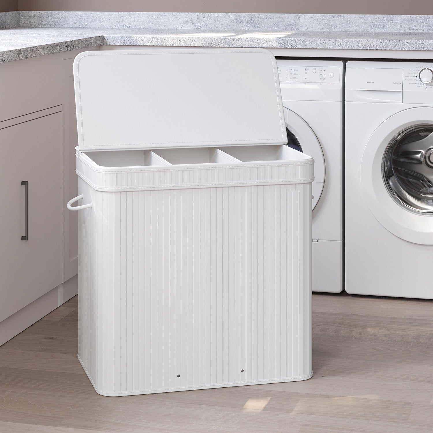 Laundry Hamper - Bamboo - Grey - Removable and Machine Washable with Lid