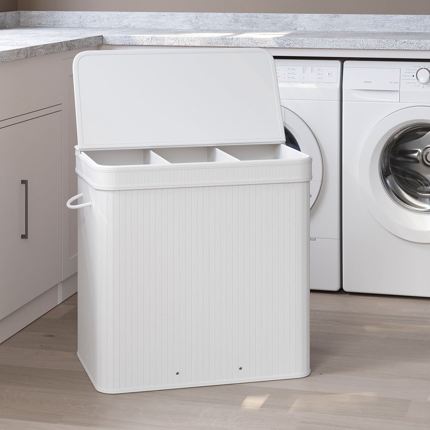 Laundry Hamper - Bamboo - Grey - Removable and Machine Washable with Lid