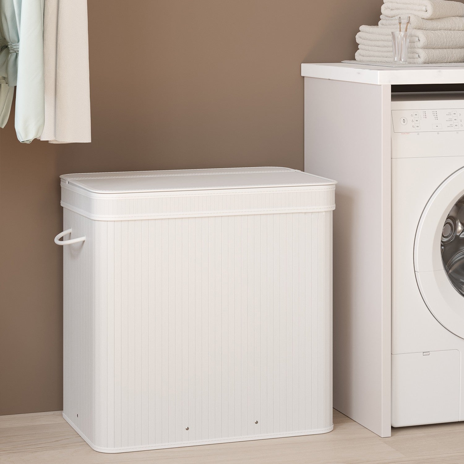 Laundry Hamper - Bamboo - Grey - Removable and Machine Washable with Lid