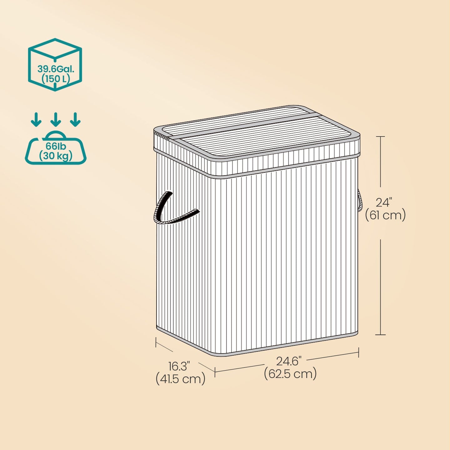 Laundry Hamper - Bamboo - Grey - Removable and Machine Washable with Lid