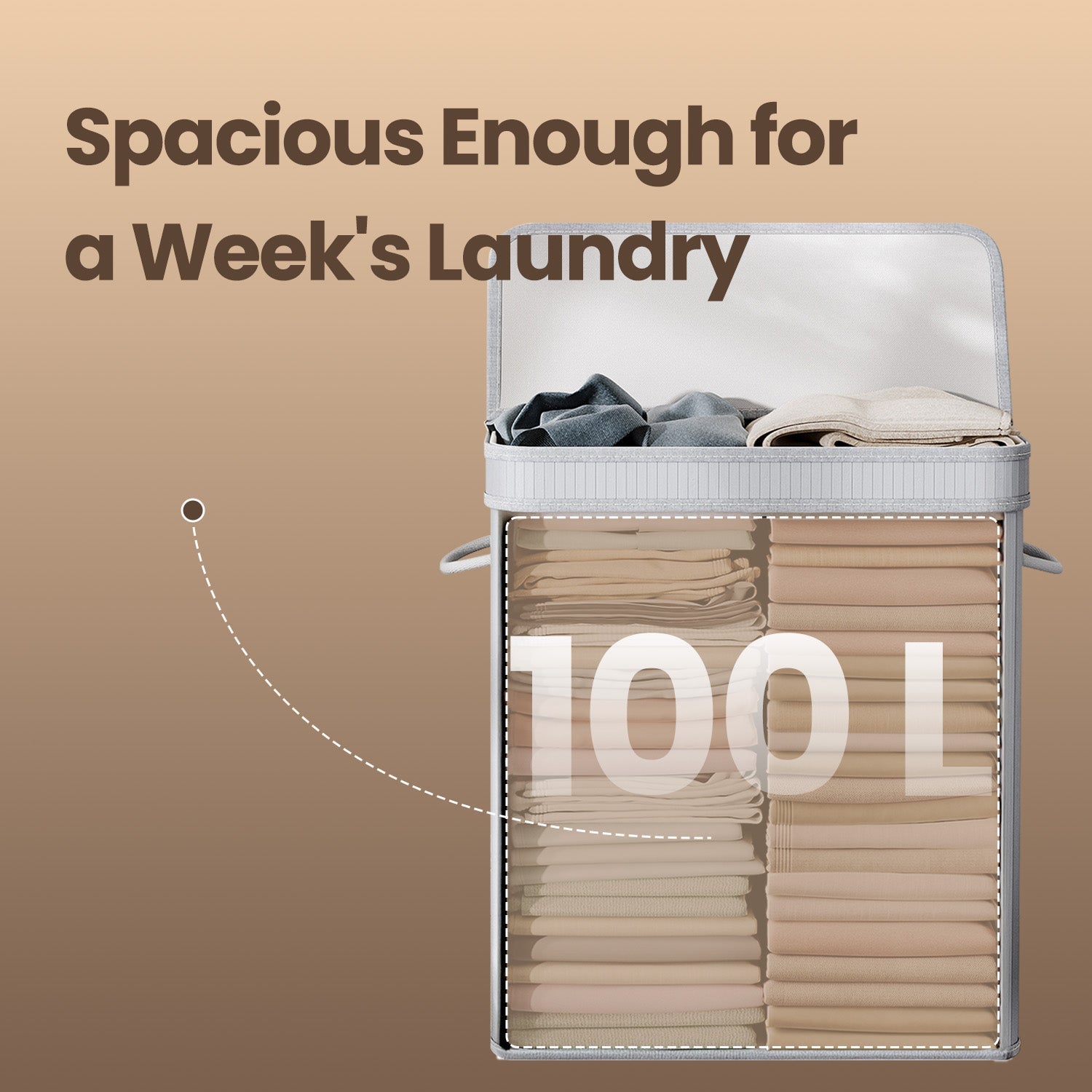 Laundry Hamper - Bamboo - Grey - Removable and Machine Washable with Lid and Handles