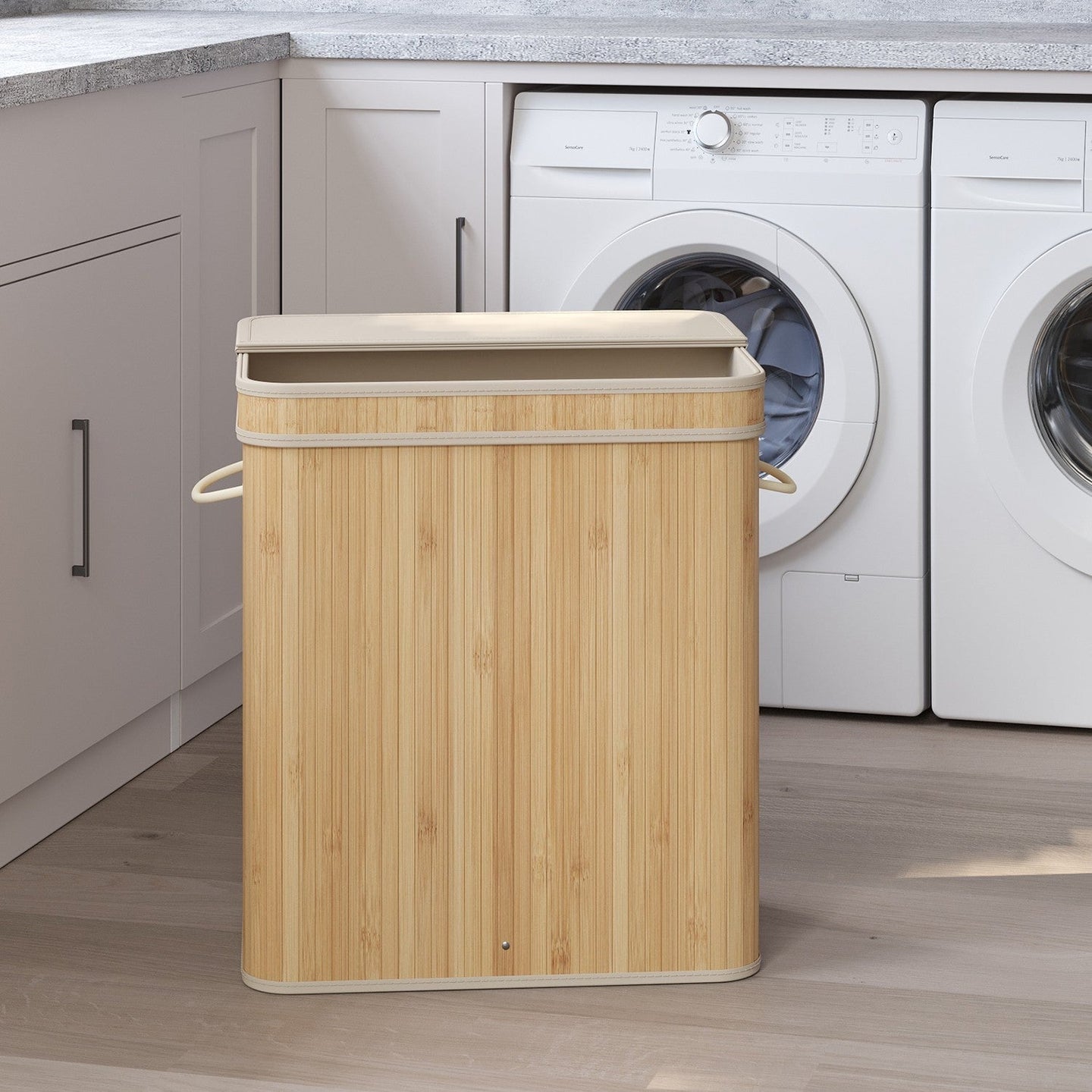 Laundry Hamper - Bamboo - Grey - Removable and Machine Washable with Lid