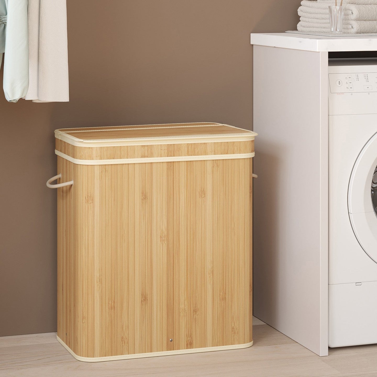 Laundry Hamper - Bamboo - Grey - Removable and Machine Washable with Lid