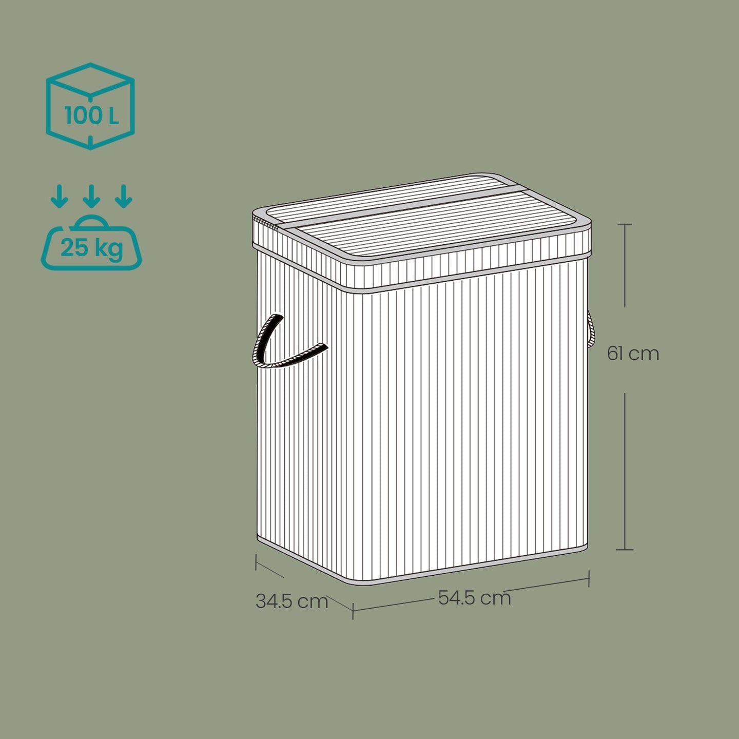 Laundry Hamper - Bamboo - Grey - Removable and Machine Washable with Lid