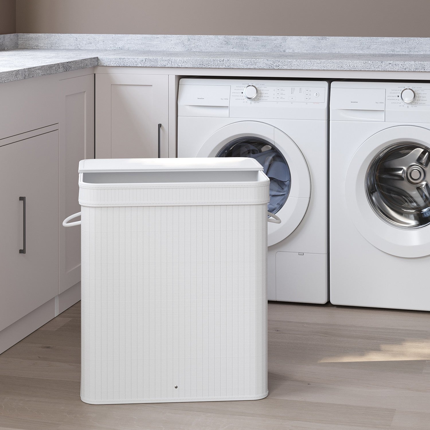 Laundry Hamper - Bamboo - Grey - Removable and Machine Washable with Lid