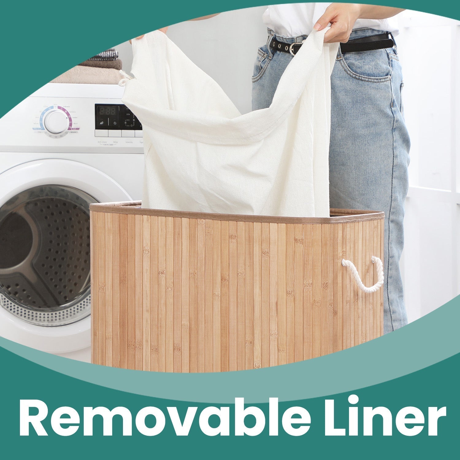 Laundry Basket - Fabric - Distressed Grey - 100L with Removable Liner and Lid