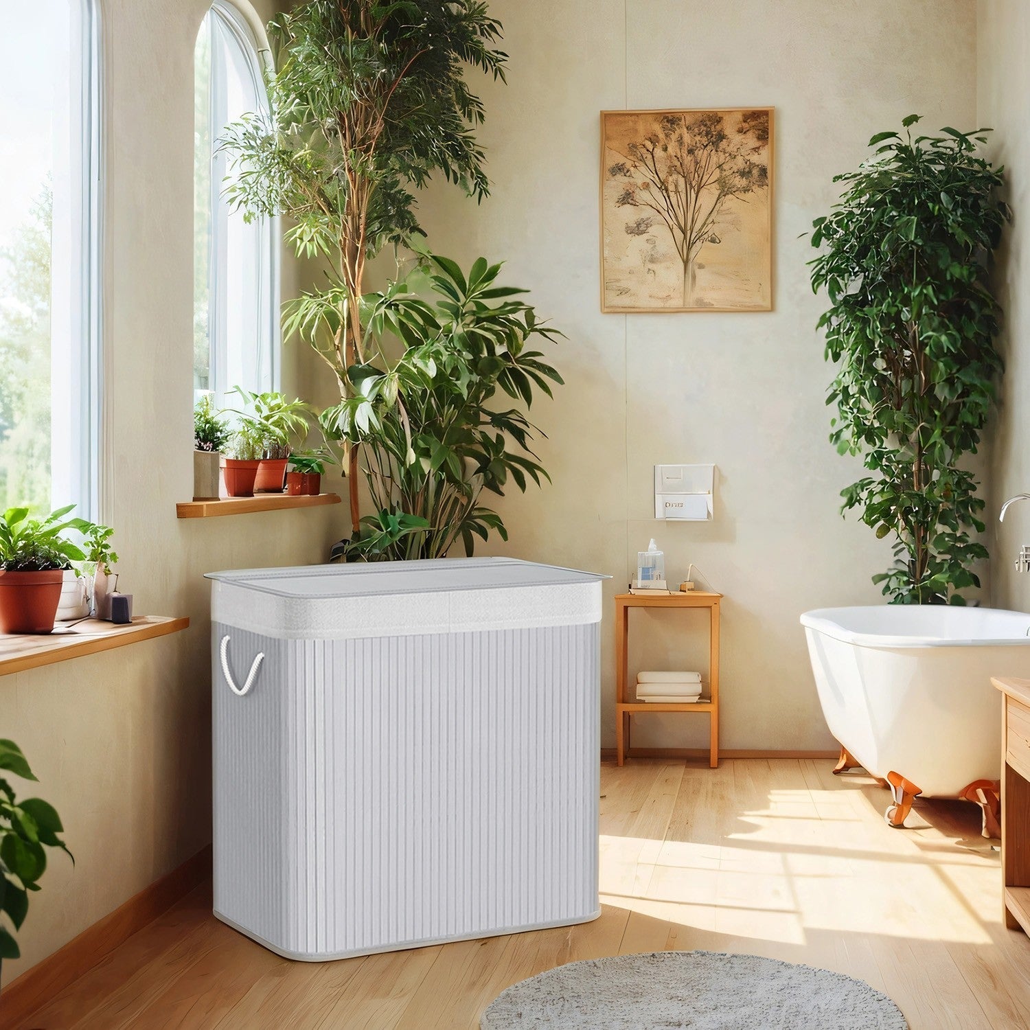 3-Section Laundry Hamper - Bamboo - Natural - Removable Liner
