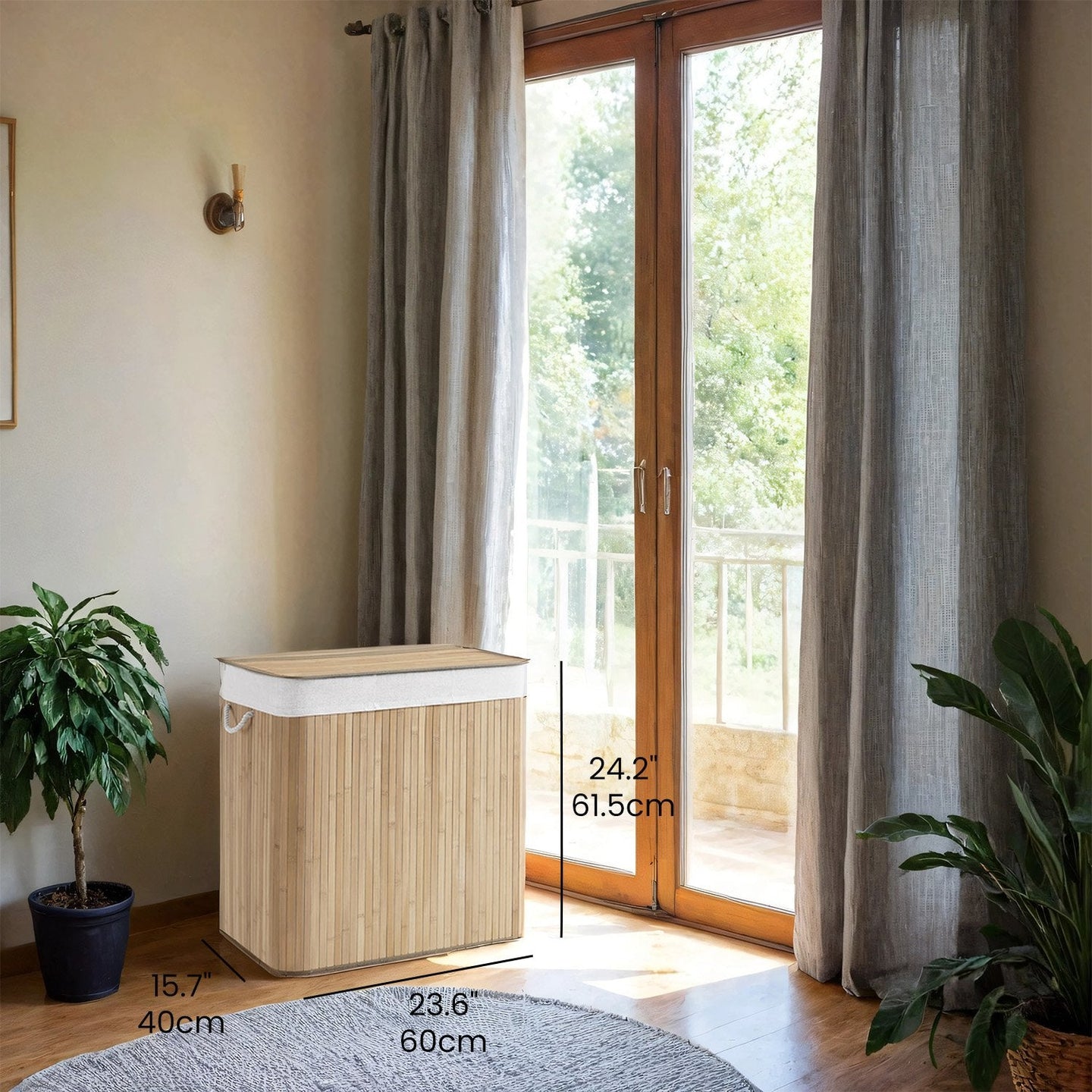 3-Section Laundry Hamper - Bamboo - Natural - Removable Liner