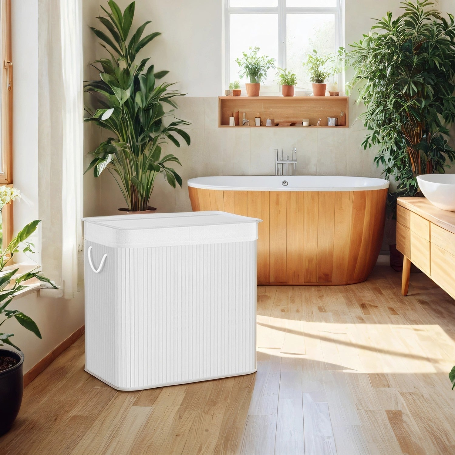 3-Section Laundry Hamper - Bamboo - Natural - Removable Liner
