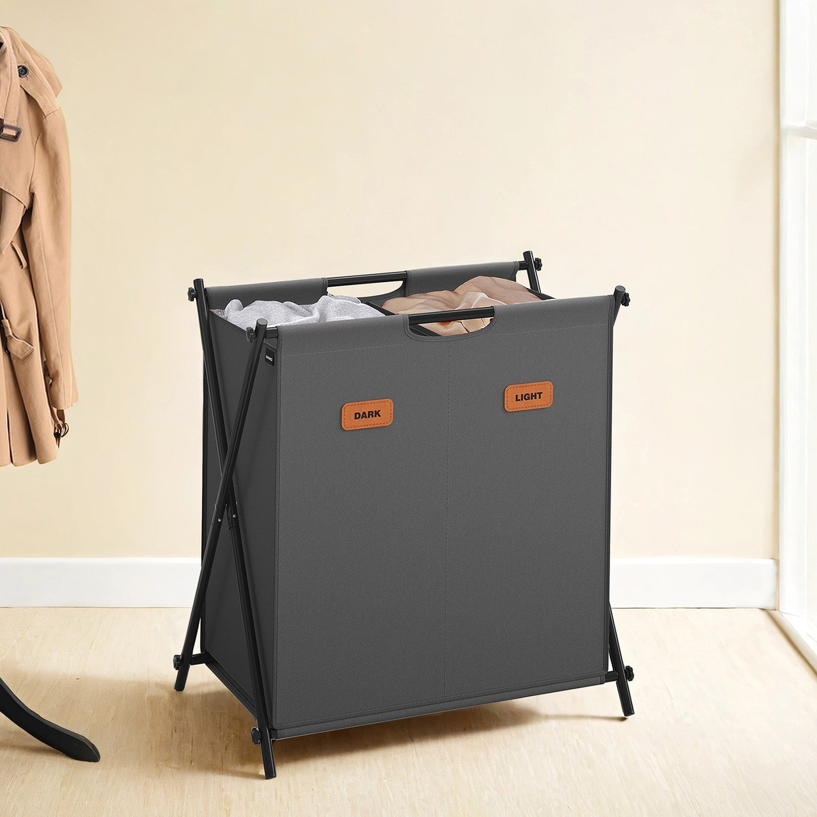 Laundry Sorter - Fabric - Ink Black - 4 Sections with Labels and Collapsible Frame