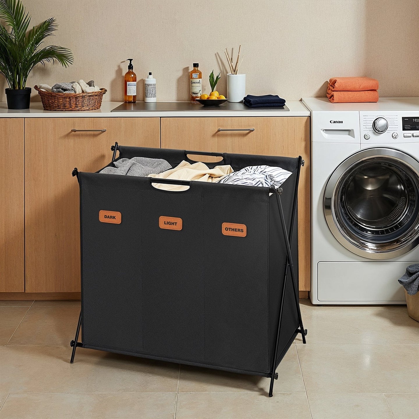 Laundry Sorter - 4 Sections with Labels - Fabric - Ink Black