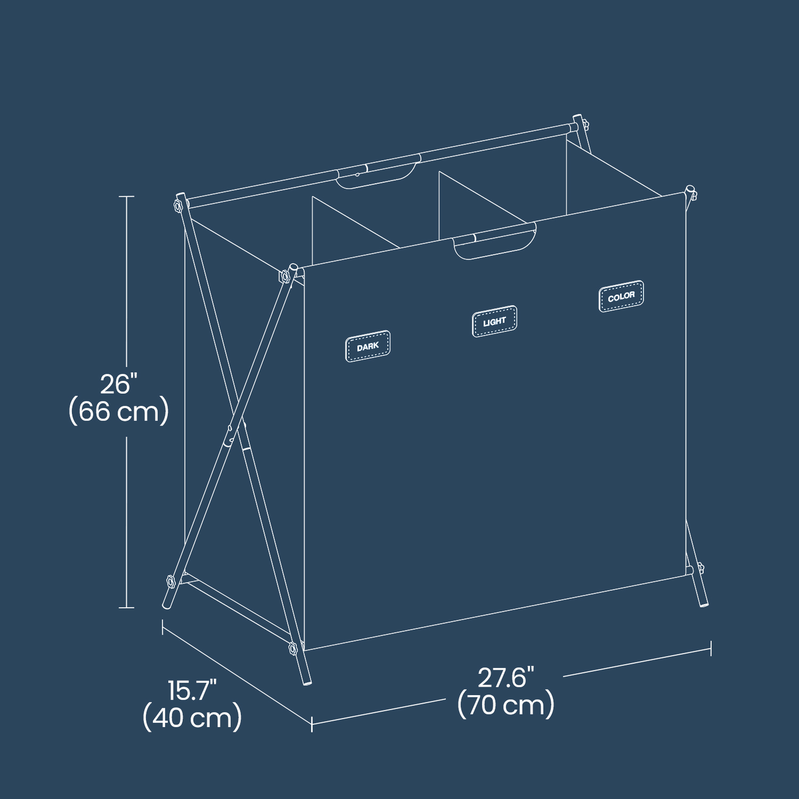 Collapsible 3-Section Laundry Basket - Fabric - Grey - 135L Capacity with Customizable Labels