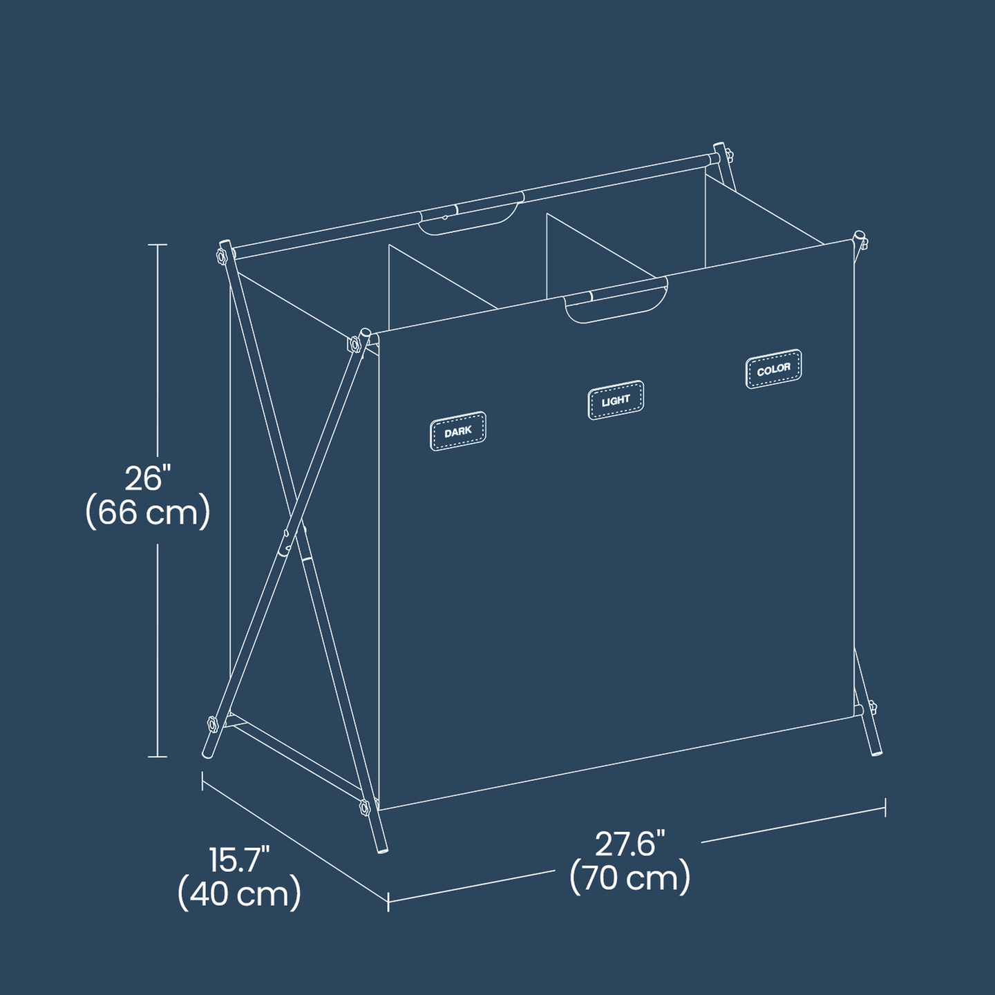 Collapsible 3-Section Laundry Basket - Fabric - Grey - 135L Capacity with Customizable Labels