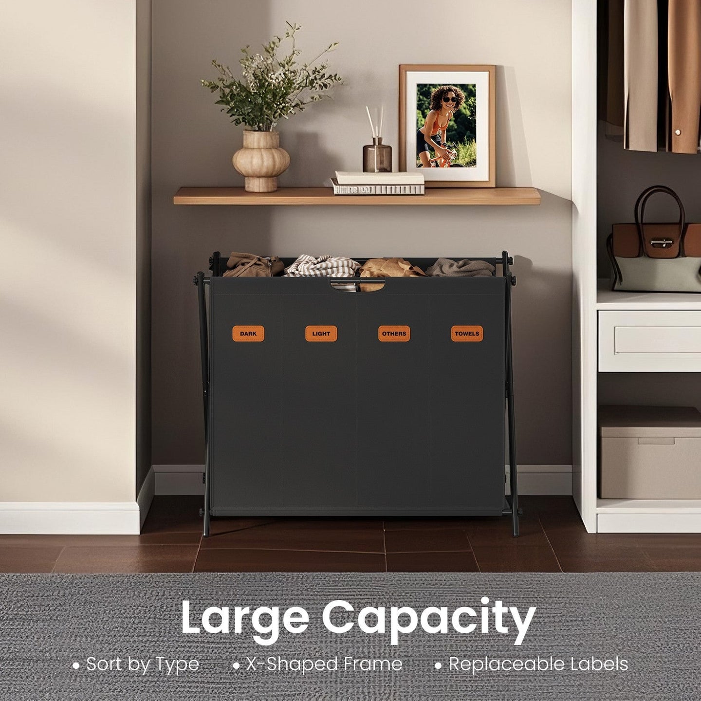 Laundry Sorter - Fabric - Ink Black - 4-Section Collapsible Clothes Organizer