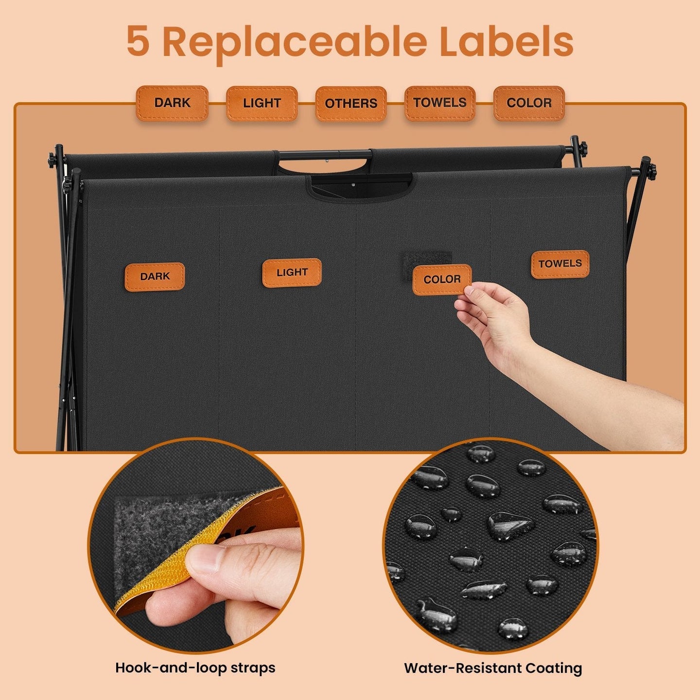 Laundry Sorter - Fabric - Ink Black - 4-Section Collapsible Clothes Organizer