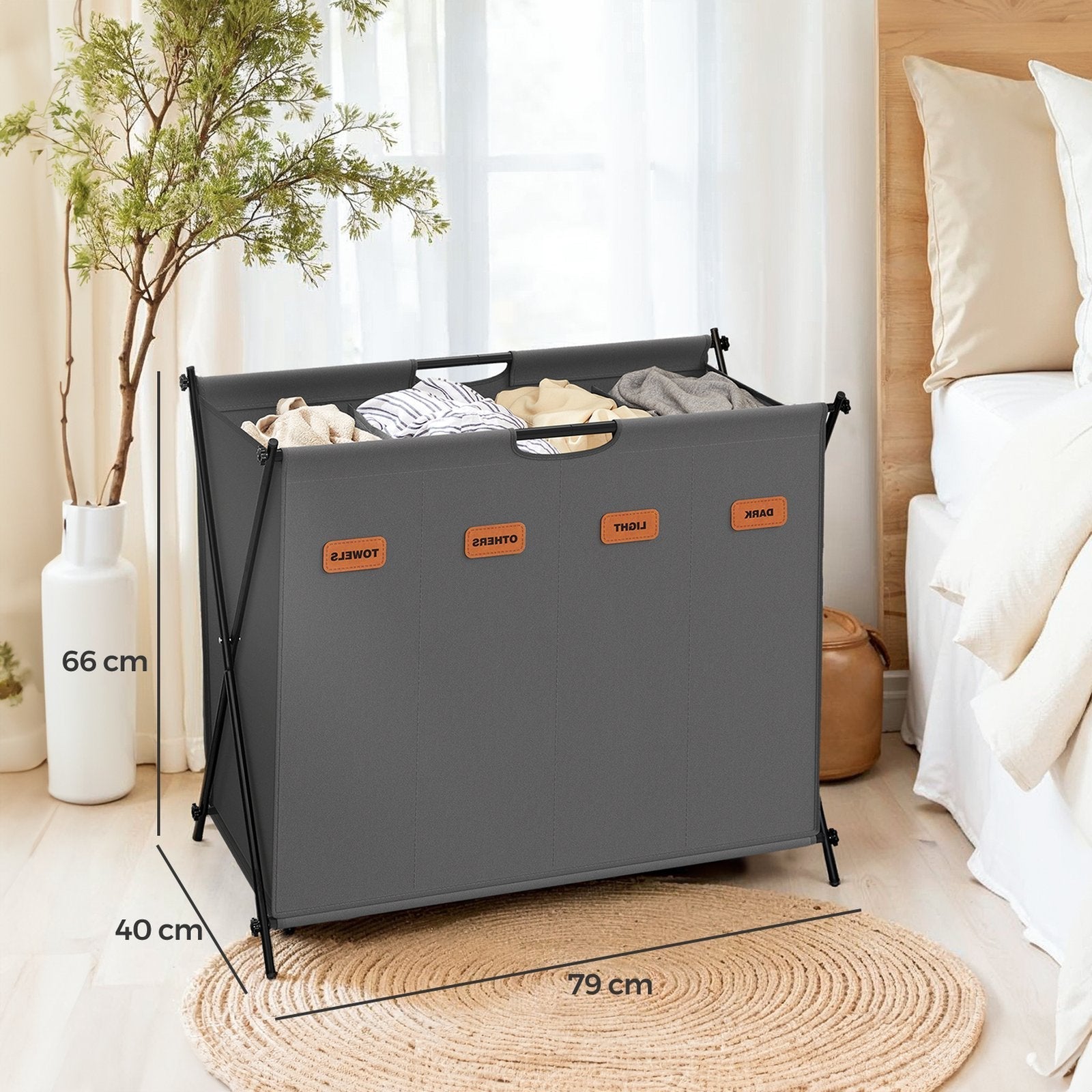 Foldable Laundry Basket - Fabric - Grey - 155 L Capacity with Customizable Labels