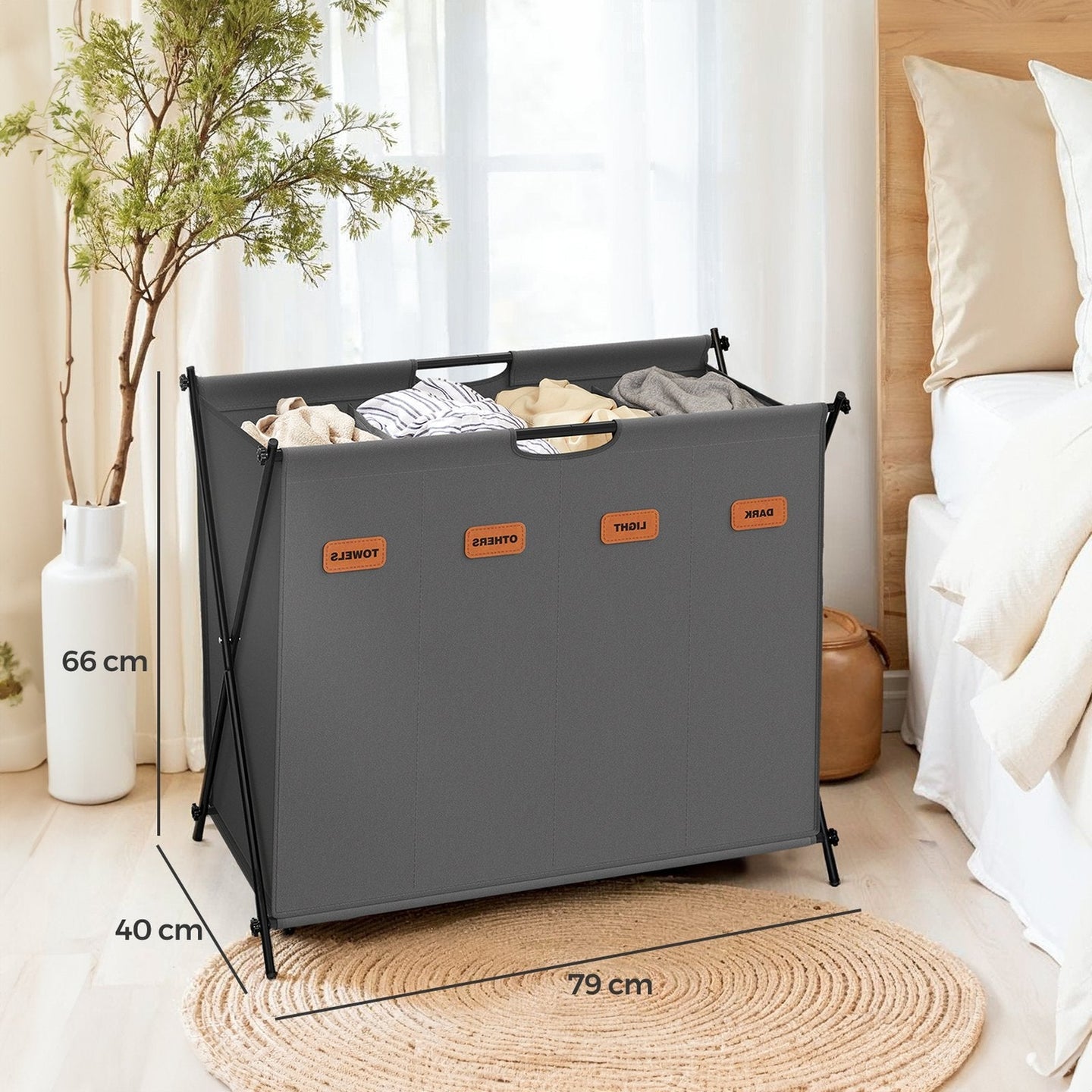 Foldable Laundry Basket - Fabric - Grey - 155 L Capacity with Customizable Labels