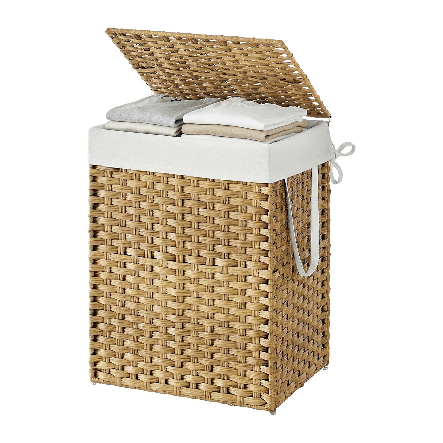 Triple Laundry Hamper - Oxford Fabric and Polyester - Grey - with Lid