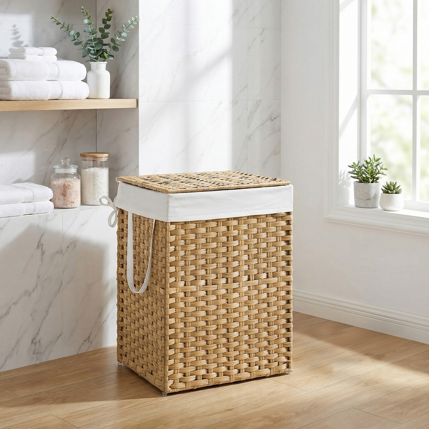 Triple Laundry Hamper - Oxford Fabric and Polyester - Grey - with Lid