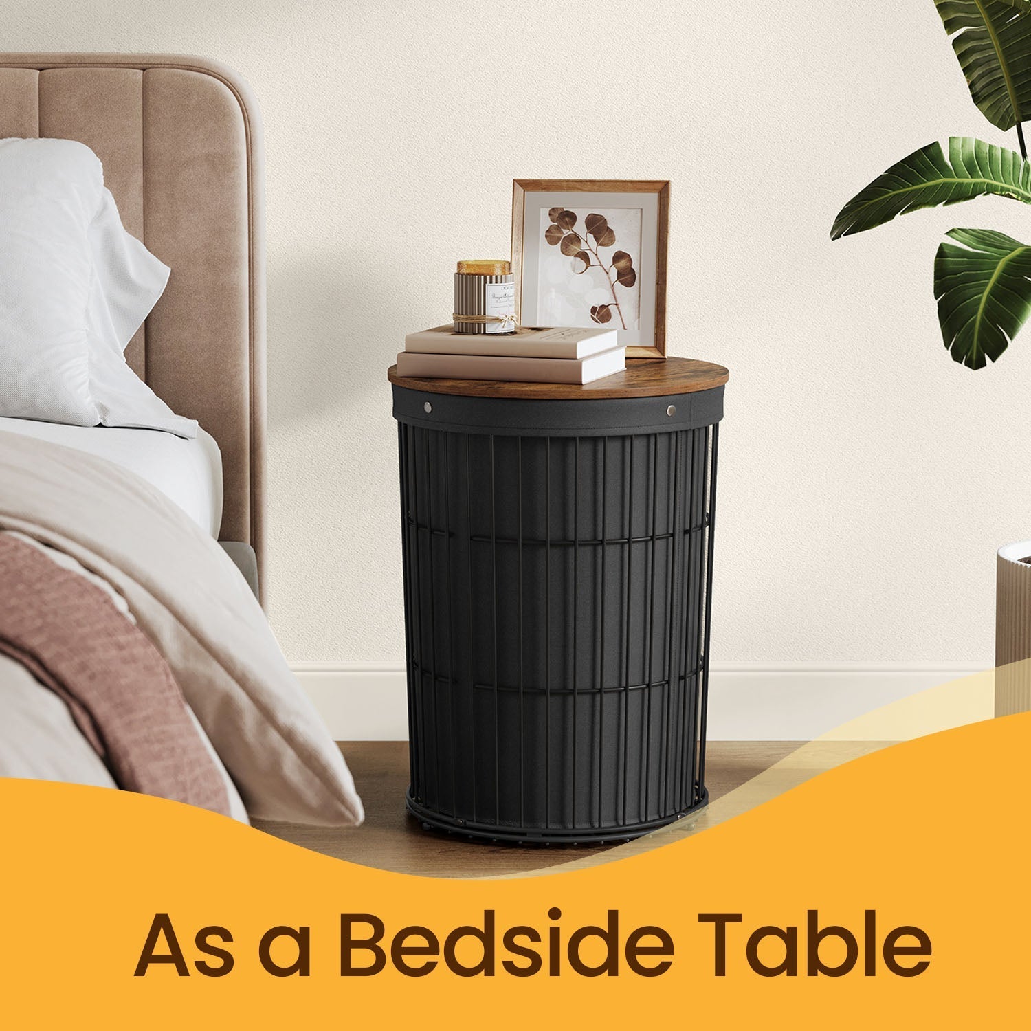 Round Laundry Hamper - Fabric - Ink Black - 95L Capacity with Removable Liner