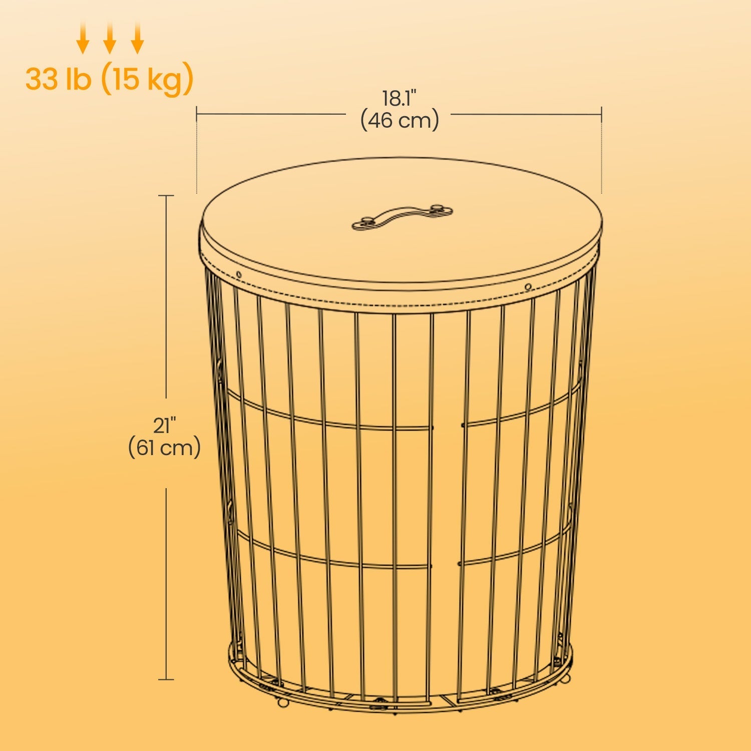 Round Laundry Hamper - Fabric - Ink Black - 95L Capacity with Removable Liner