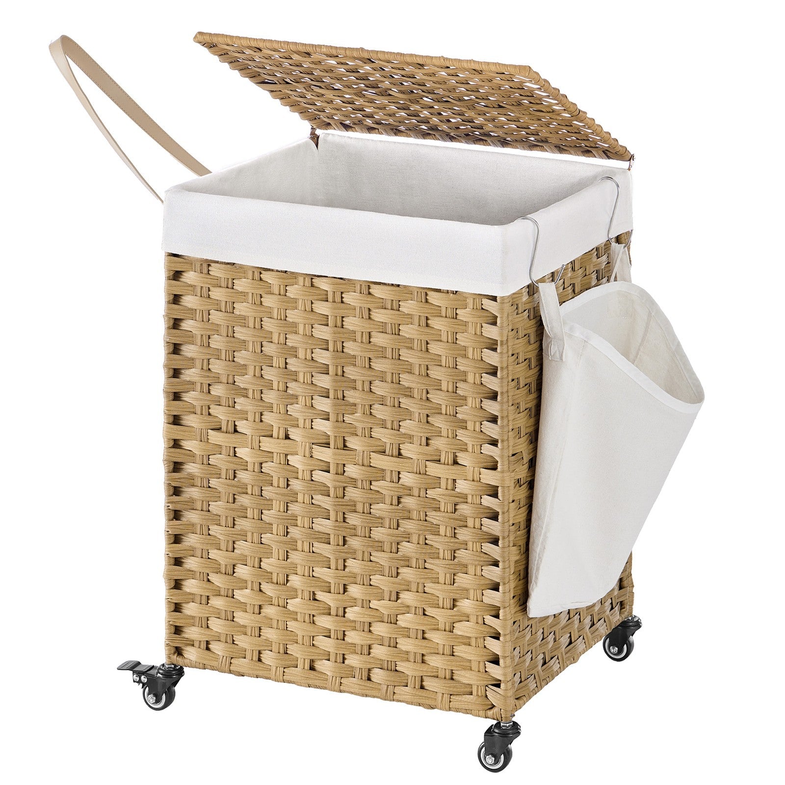 Rolling Laundry Hamper - Handwoven Rattan-Style - Natural - 120L Capacity with Removable Liner and Lid