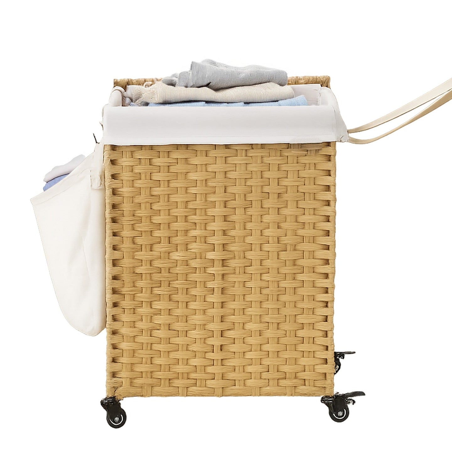 Rolling Laundry Hamper - Handwoven Rattan-Style - Natural - 120L Capacity with Removable Liner and Lid